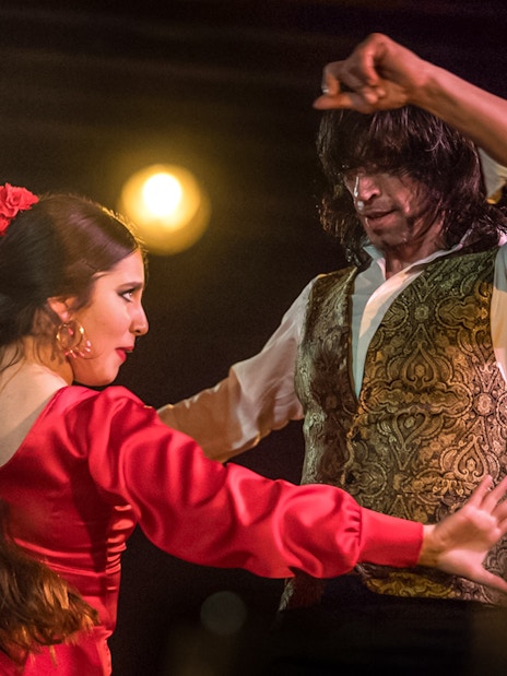 Flamenco dancers performing at Tablao flamenco Jardines de Zoraya, Granada.