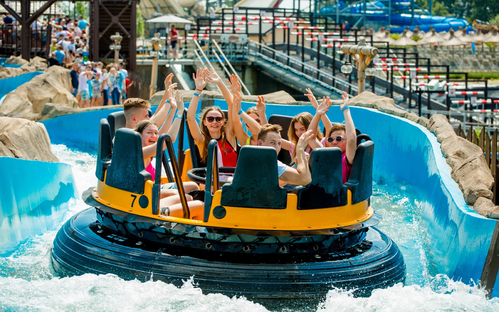 Energylandia Jungle Adventure ride with vibrant jungle-themed decor and thrilling roller coaster tracks.