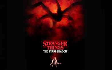 Stranger Things: The First Shadow poster with red smoke and shadowy figure.