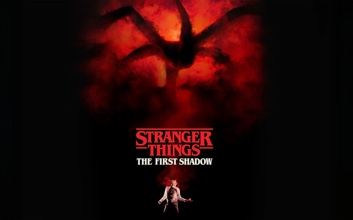 Stranger Things: The First Shadow poster with red smoke and shadowy figure.