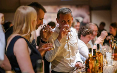 Guests tasting whiskey at the Irish Whiskey Museum in Dublin.