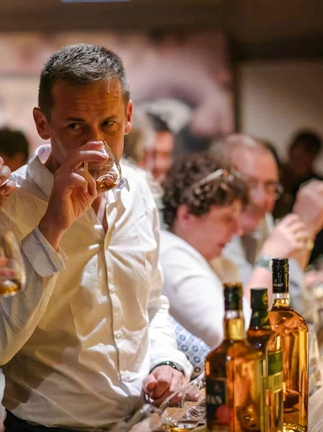 Guests tasting whiskey at the Irish Whiskey Museum in Dublin.