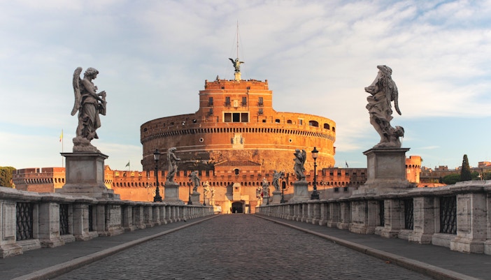 Castel Sant'Angelo in Rome with its iconic cylindrical structure and historic bridge.