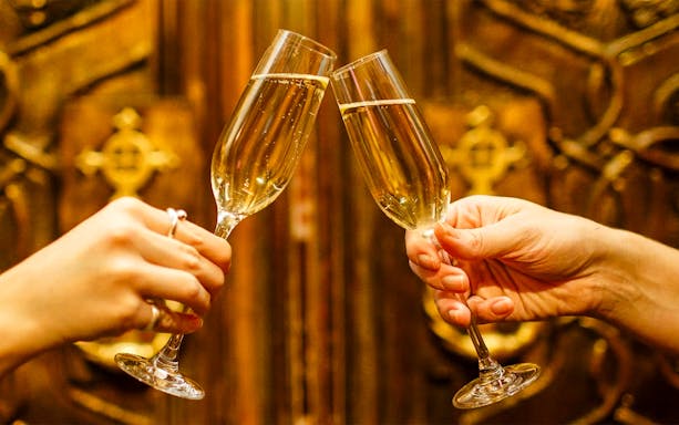 Champagne toast at Harry Potter Warner Bros. Studio Tour, London.