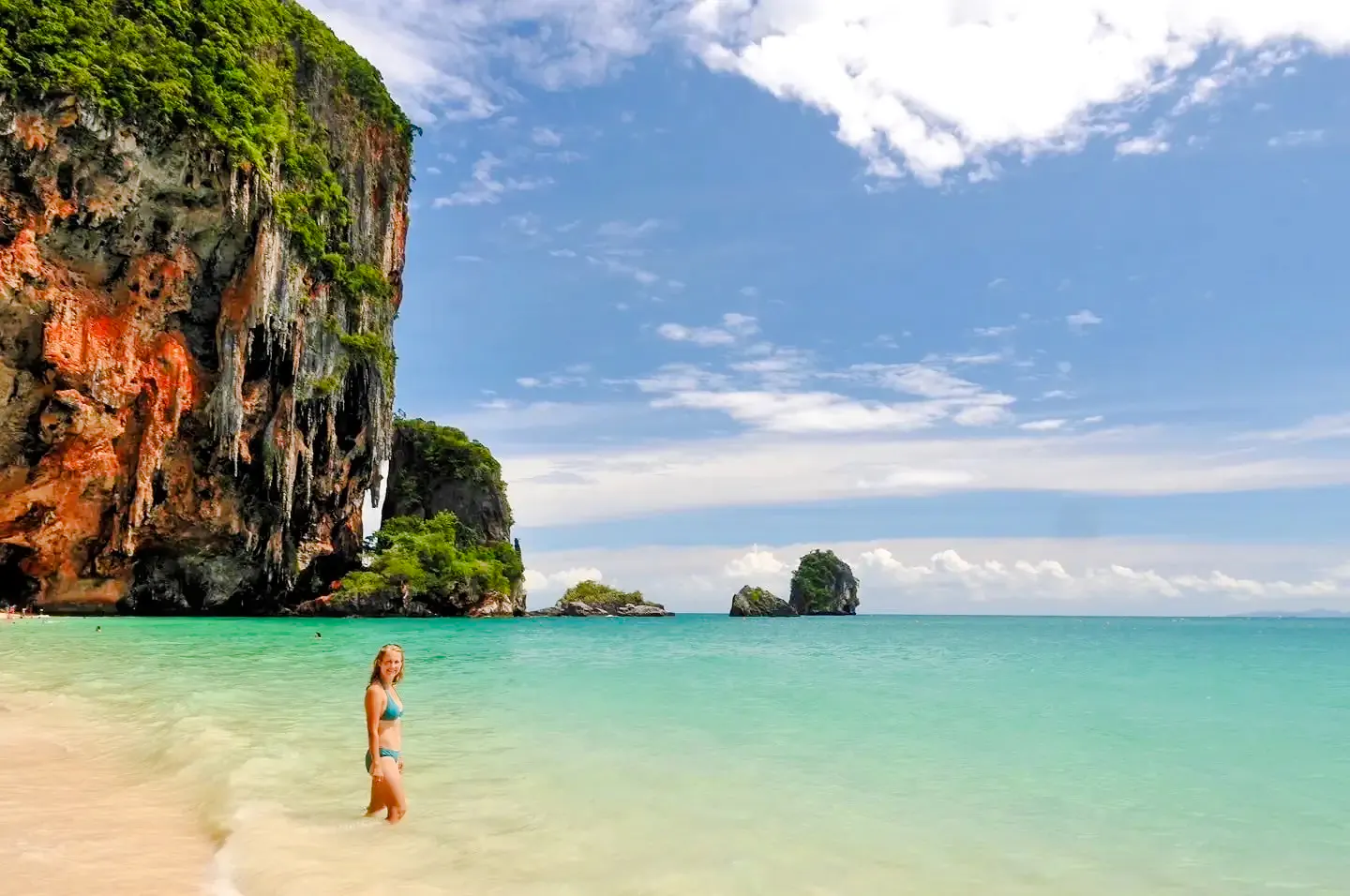 Rock formations and turquoise water at Railay Beach, Krabi, ideal for rock climbing tours.