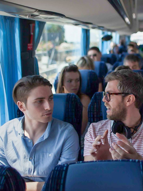 Tourists on a bus from Milan to Lake Como and Bellagio.