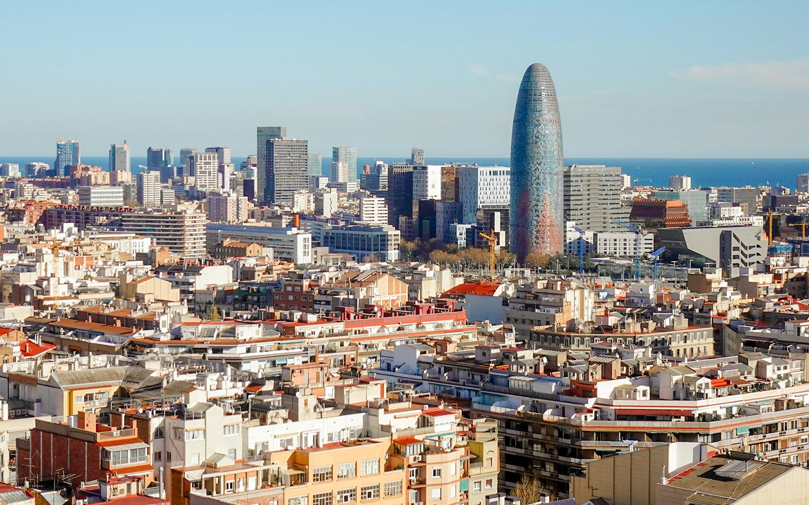 View of Barcelona cityscape from Sagrada Familia's Nativity Facade.