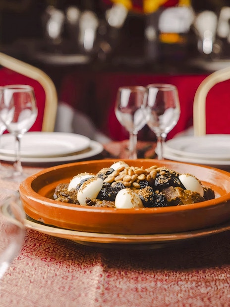 Traditional Moroccan dish served at Chez Ali Dinner & Fantasia Show, Marrakech.
