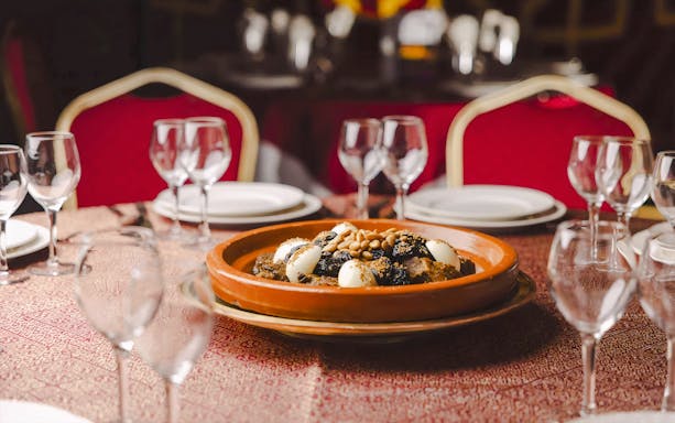 Traditional Moroccan dish served at Chez Ali Dinner & Fantasia Show, Marrakech.