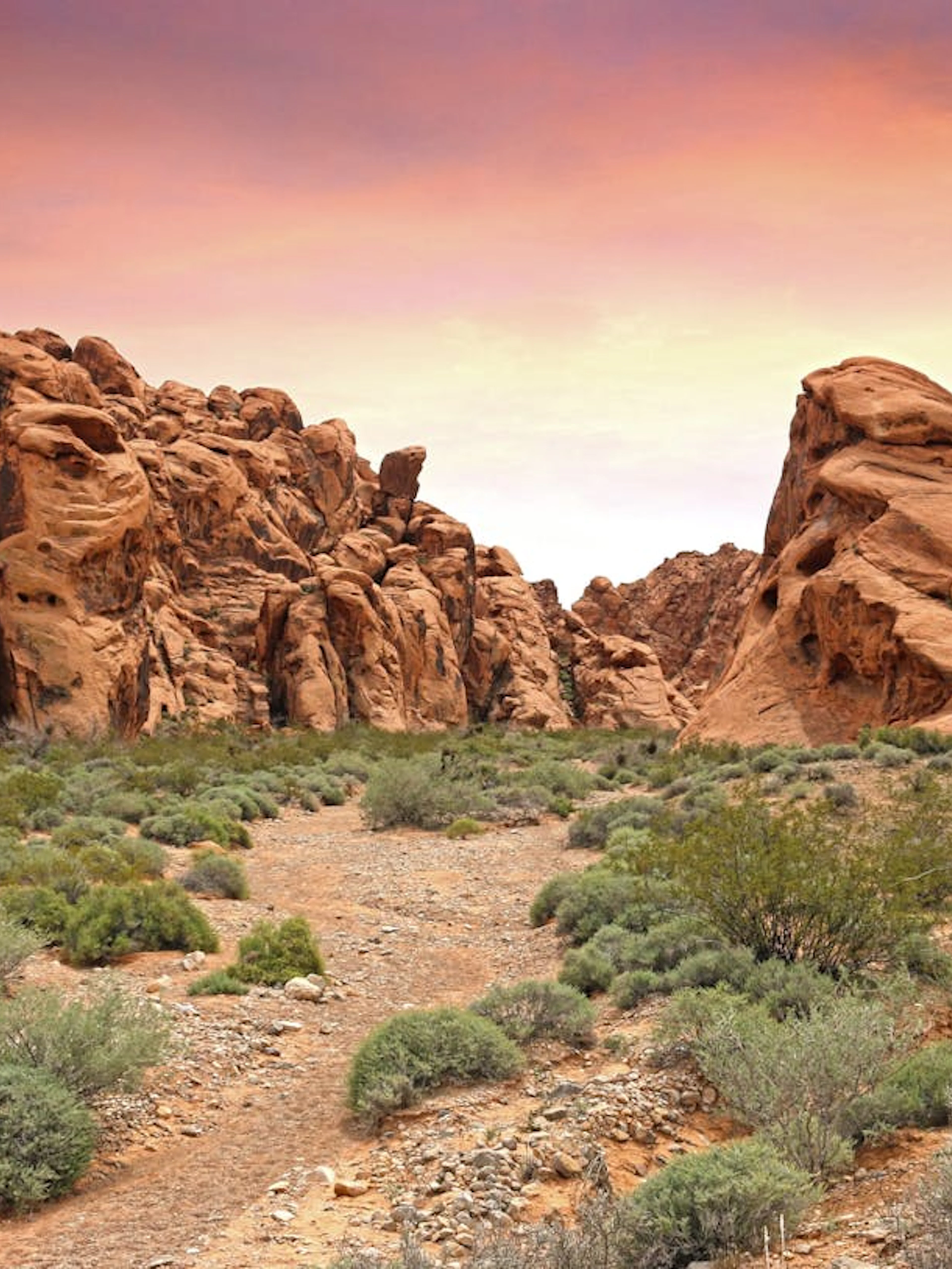 Valley of Fire red rock formations under a colorful sky on a guided tour from Las Vegas.