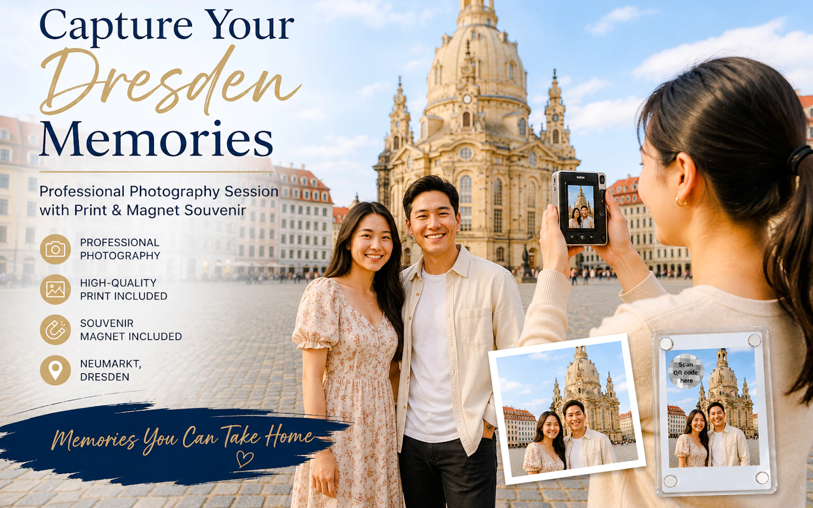Dresden Neumarkt 15-Minute Private Portrait Session with Custom Photo Magnet and QR Video Access Image 3