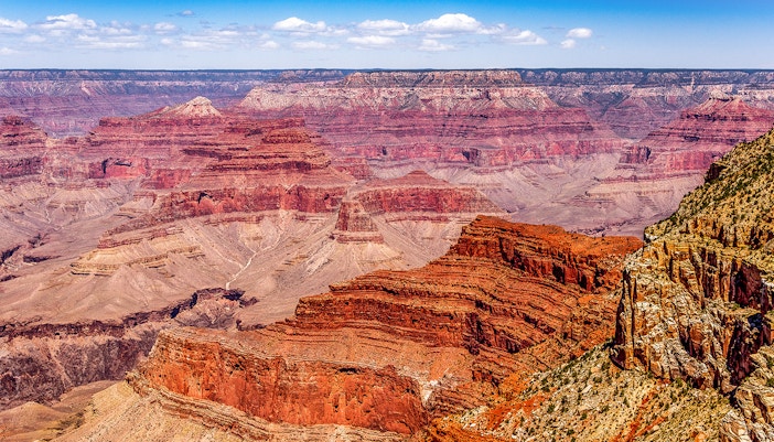 Grand Canyon National Park canyon and cliffs at sunset.