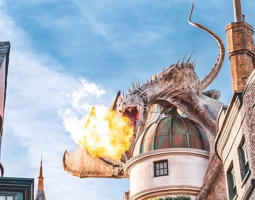 Dragon blowing fire at the Universal Studios Orlando Resort