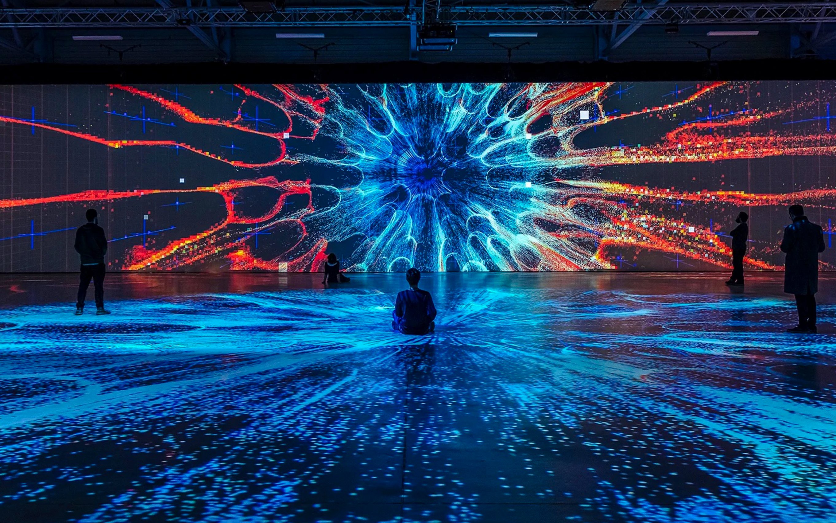 Guests viewing digital art projections at Signal Space Digital Art Gallery.