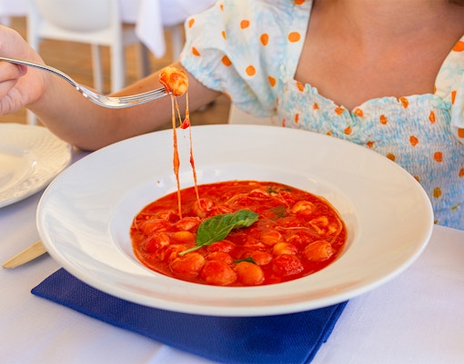 Gnocchi alla Sorrentina served on a Rome to Sorrento day trip.