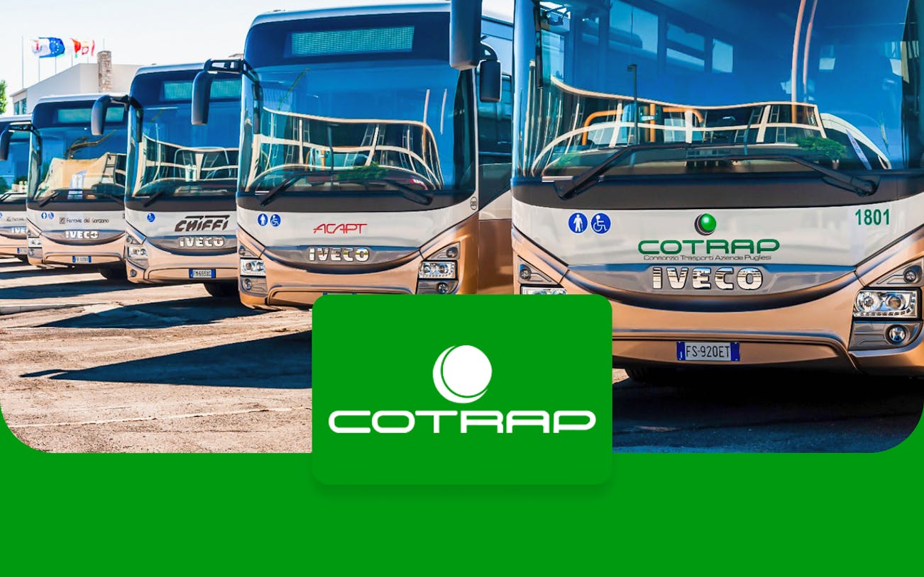Cotrap buses lined up for one-way tickets from Bari International Airport to Matera.