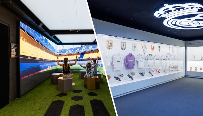 Tourists exploring the Legends Museum and Santiago Bernabeu Stadium with Ultimate Football Combo Tickets