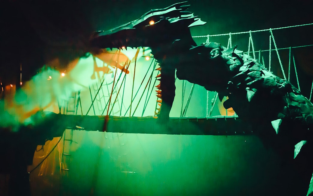 Dragon prop on stage at Pirates Dinner Adventure Show.