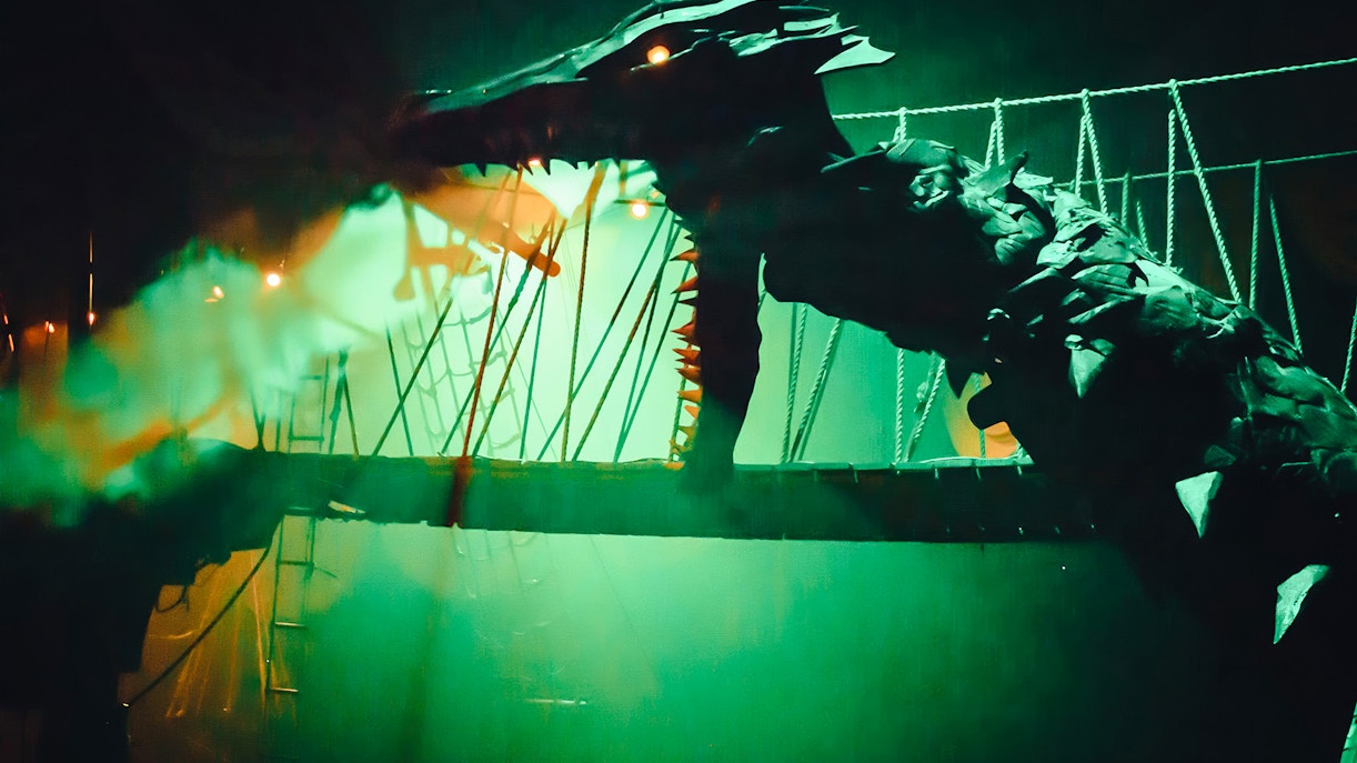 Dragon prop on stage at Pirates Dinner Adventure Show.