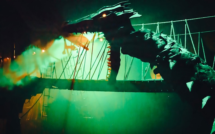 Dragon prop on stage at Pirates Dinner Adventure Show.