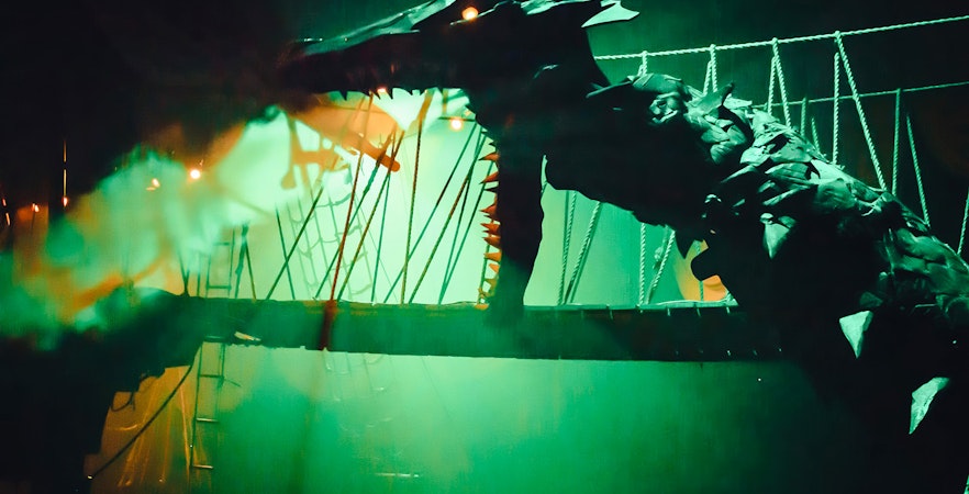 Dragon prop on stage at Pirates Dinner Adventure Show.