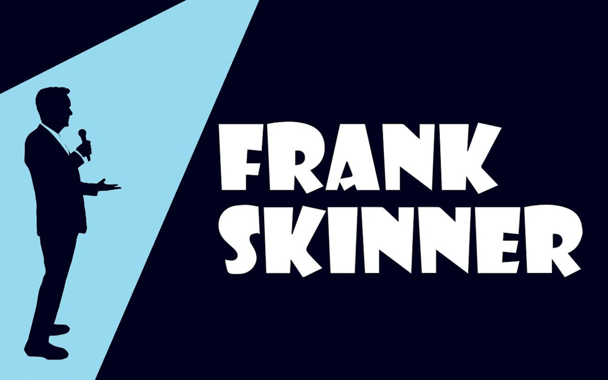 Silhouette of a person holding a microphone with "Frank Skinner" text in bold letters.