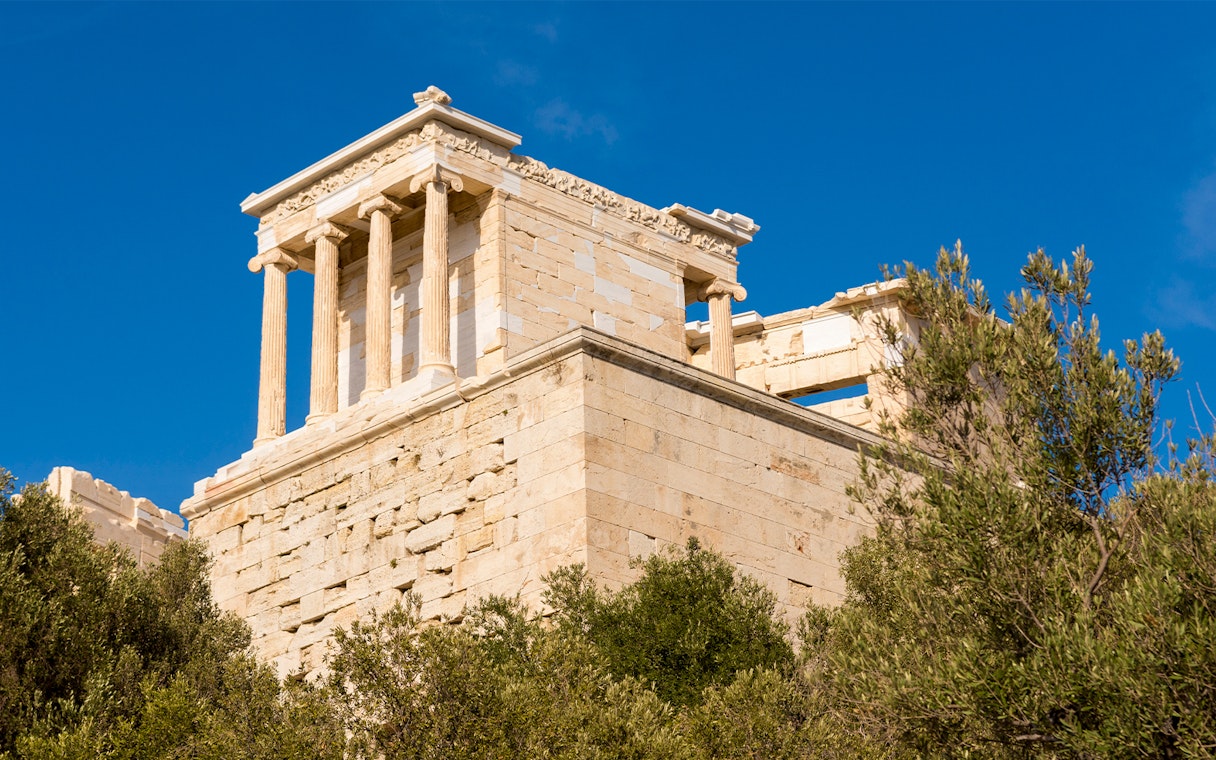 Temple of Athena Nike with columns and frieze, Athens, Greece.