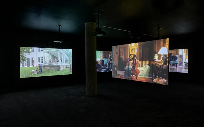 Multiscreen video installation at Ragnar Kjartansson: Mercy Exhibition, National Gallery of Victoria.