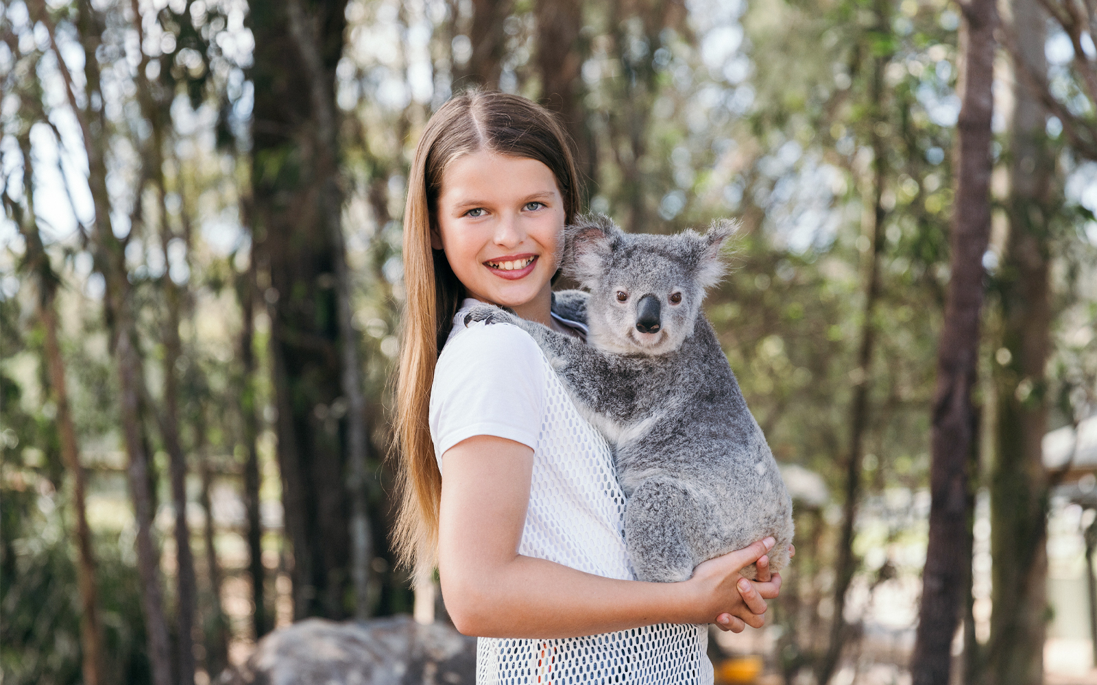 Child holding a koala at Paradise Country, Australia.