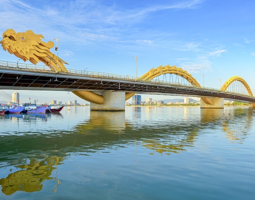 View of Dragon Bridge over the Han River in Da Nang city, Vietnam.