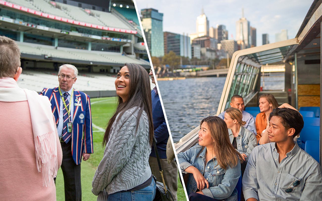 Melbourne Cricket Ground tour and Yarra River cruise with city skyline.