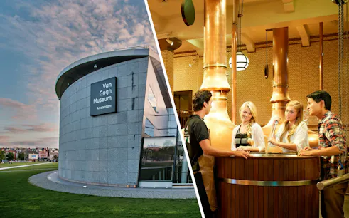 Van Gogh Museum exterior and Heineken Experience tour in Amsterdam.