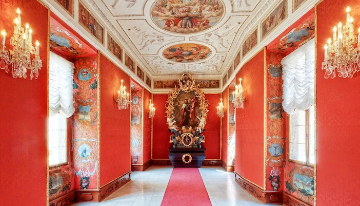 Lobkowicz Palace Museum interior with historical paintings and artifacts, Prague audio guide tour.