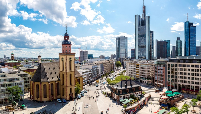 Aerial view of inancial district in Frankfurt