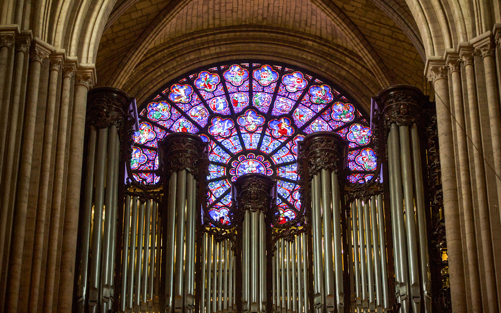 Notre Dame Cathedral organ pipes in Paris, France.