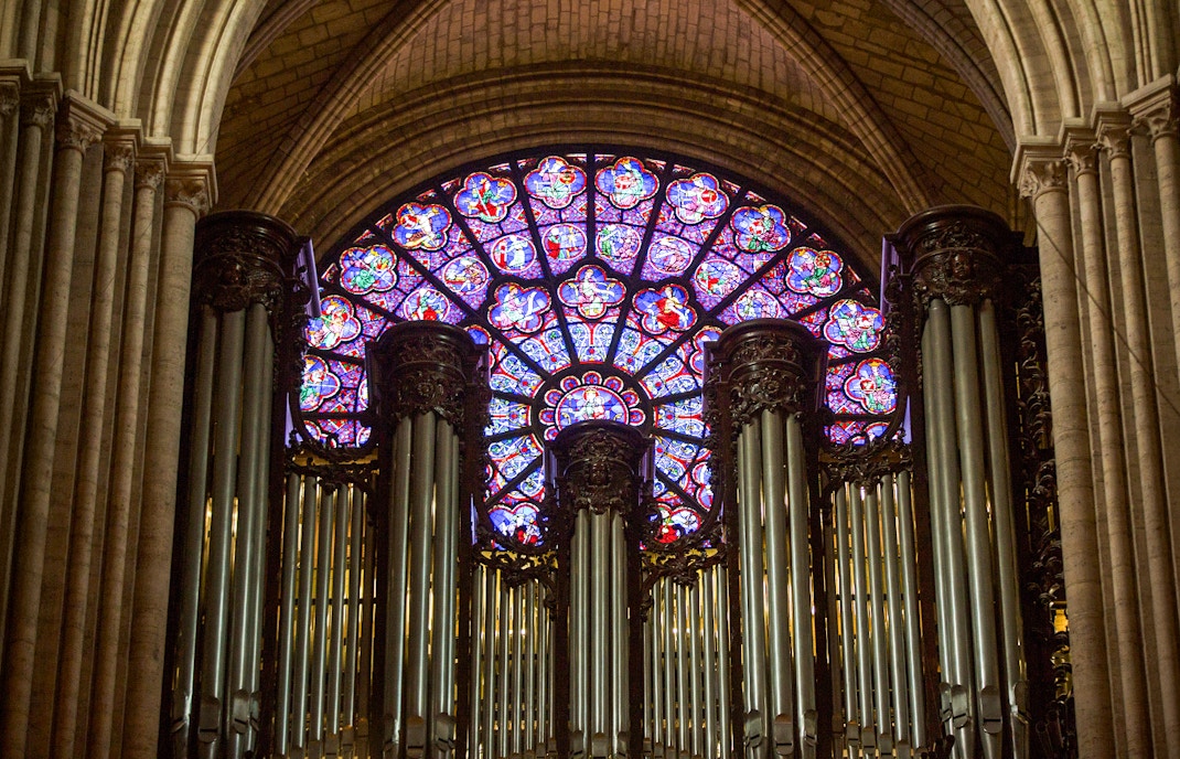 Notre Dame Cathedral organ pipes in Paris, France.