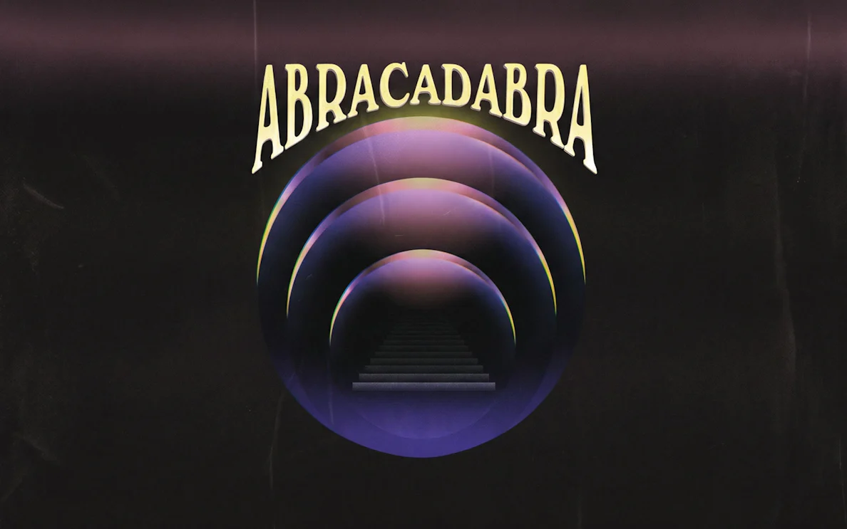 Abracadabra event poster with concentric circles at Pacha on Wednesdays.