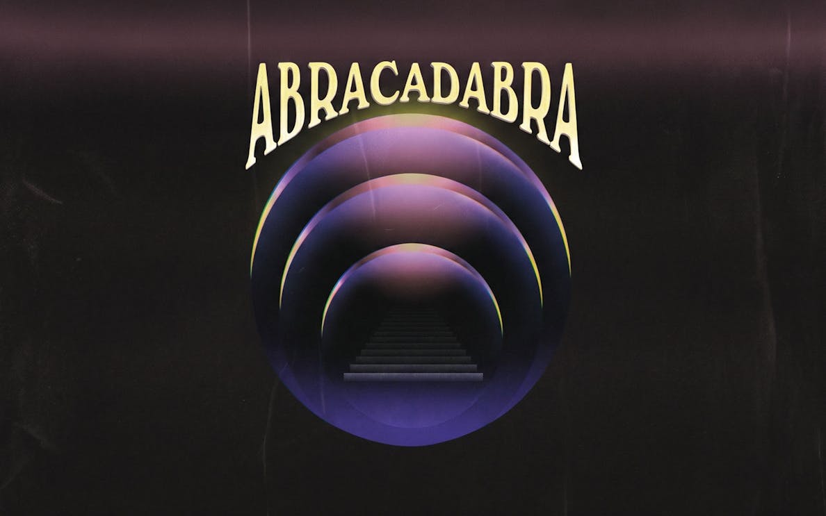 Abracadabra event poster with concentric circles at Pacha on Wednesdays.