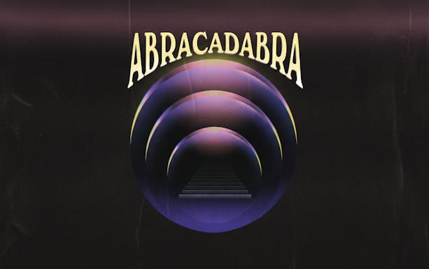 Abracadabra event poster with concentric circles at Pacha on Wednesdays.
