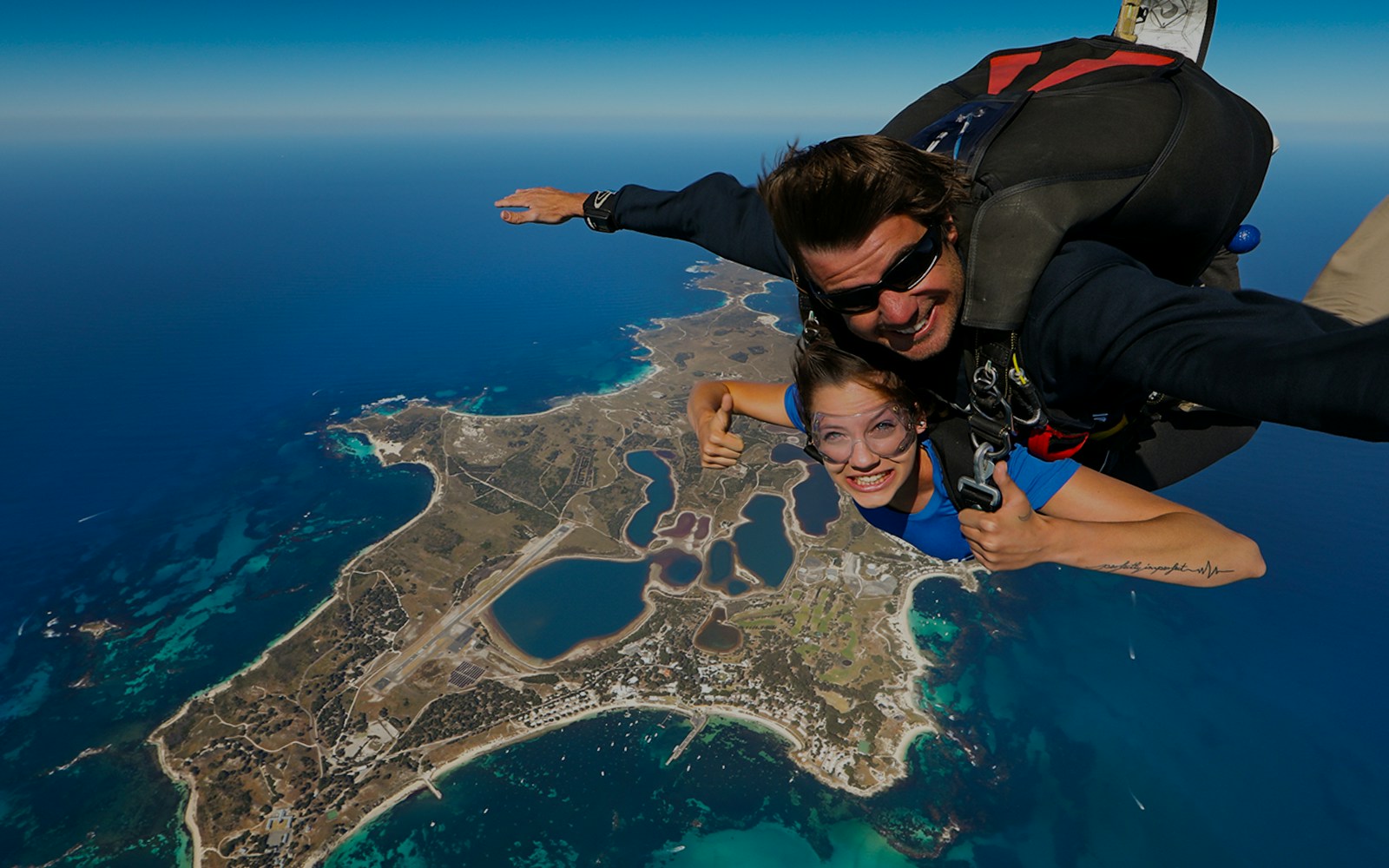 Tandem skydive over Rottnest Island, Perth, with aerial view from 10,000ft.