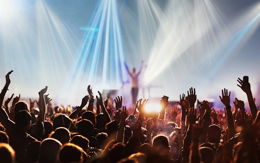 Crowd enjoying Jubin Nautiyal live concert with vibrant stage lights.