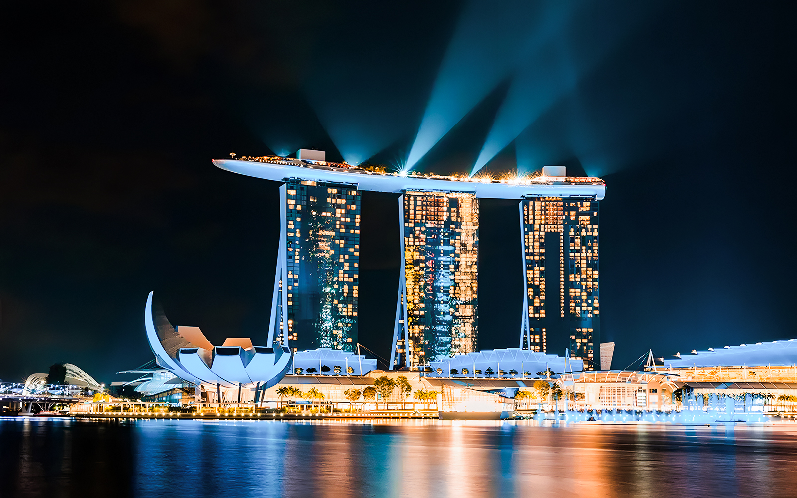 Marina Bay Sands illuminated at night, Singapore Cultural City Tour.