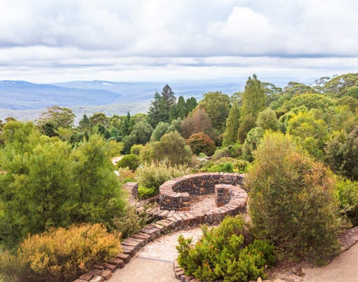 Scenic view of the the Blue Mountains at the Botanic Garden near Sydney, Australia.