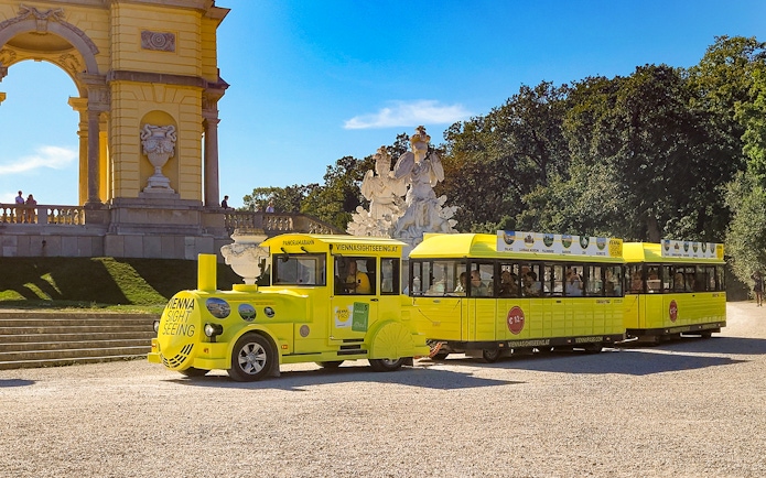 Panorama train at Schönbrunn Palace, Vienna, with Gloriette in the background.