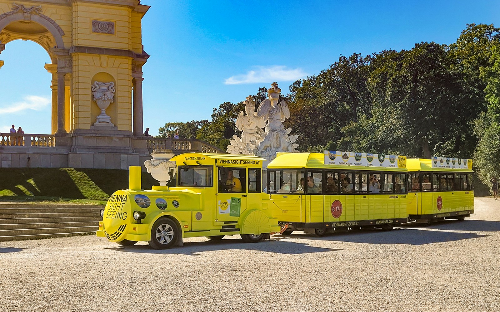 Panorama train at Schönbrunn Palace, Vienna, with Gloriette in the background.
