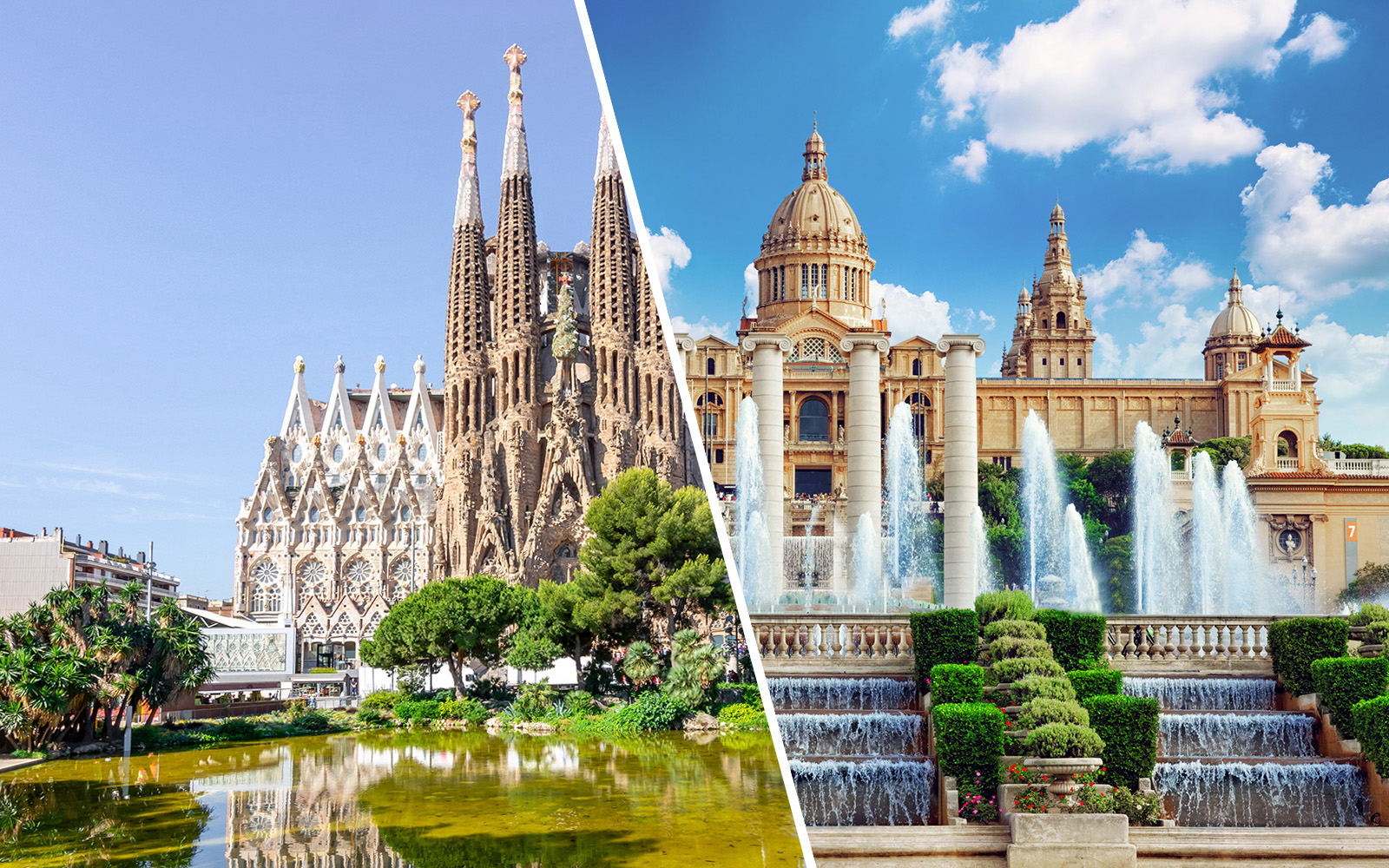 Sagrada Familia exterior with tourists, along with Montjuic Castle, Barcelona combo tour.