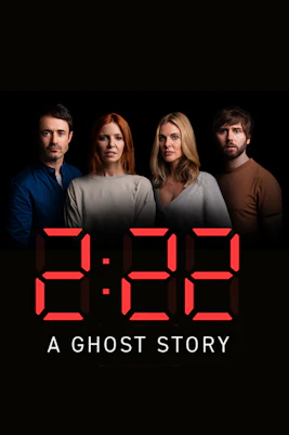 Cast members performing in the play "2:22 - A Ghost Story" on stage.