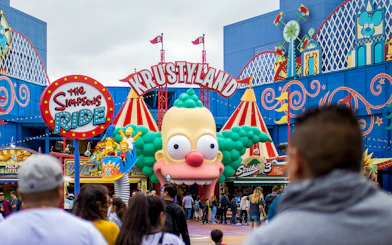 Visitors at The Simpsons Ride, Universal Studios Hollywood, Los Angeles.