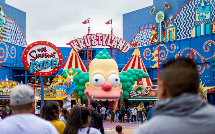Visitors at The Simpsons Ride, Universal Studios Hollywood, Los Angeles.