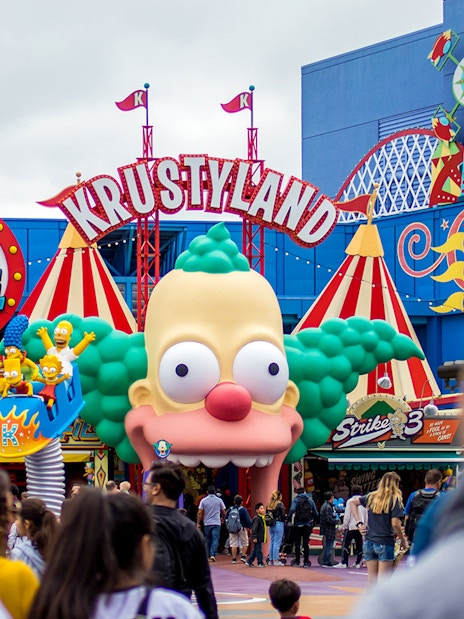 Visitors at The Simpsons Ride, Universal Studios Hollywood, Los Angeles.